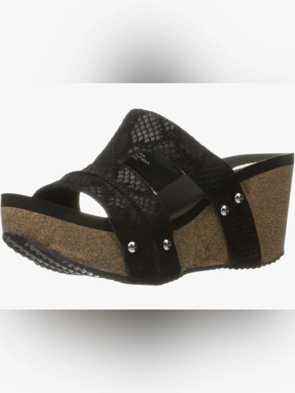 Volatile Mount Python Embossed Black Leather Wedge Sandal